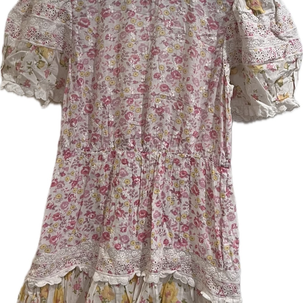 LoveShackFancy Belen Floral Eyelet Mini Dress | Size 8 Pink Yellow Floral - Picture 4 of 9